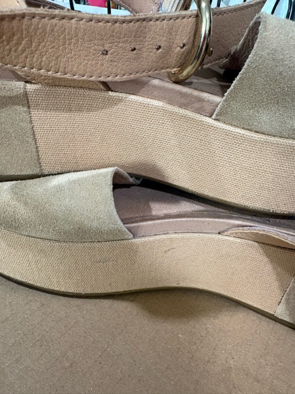 Women’s UGG Suede Tan Platform Sandals with Ankle Strap Preowned size 7.5 - Picture 4 of 11